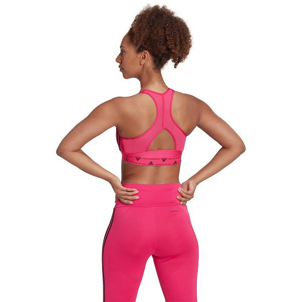 Pink Women's Adidas Power Medium-Support 3 Stripes Sports Bra | 2573048-CU