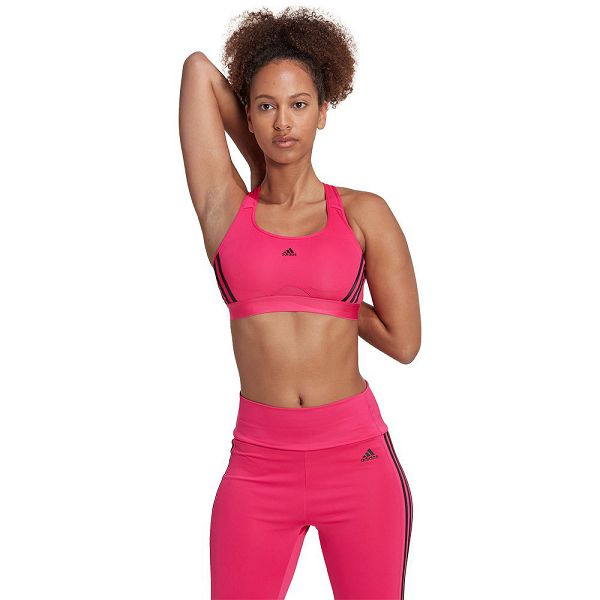 Pink Women\'s Adidas Power Medium-Support 3 Stripes Sports Bra | 2573048-CU