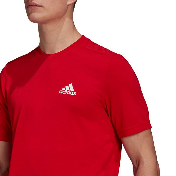 Red Men's Adidas Aeroready Designed 2 Move FeelReady Sport Short Sleeve T Shirts | 6048129-LF