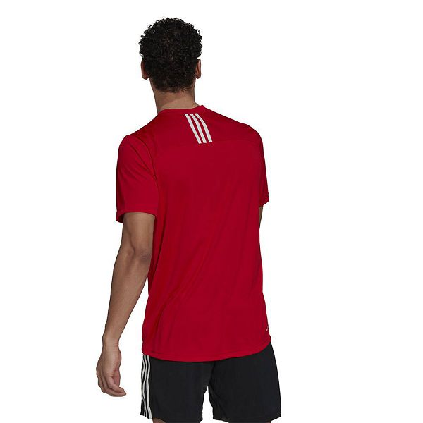 Red Men's Adidas Primeblue Designed To Move Sport 3-Stripes Short Sleeve T Shirts | 9083746-OC