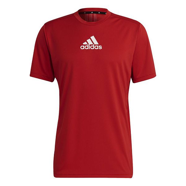 Red Men's Adidas Primeblue Designed To Move Sport 3-Stripes Short Sleeve T Shirts | 9083746-OC