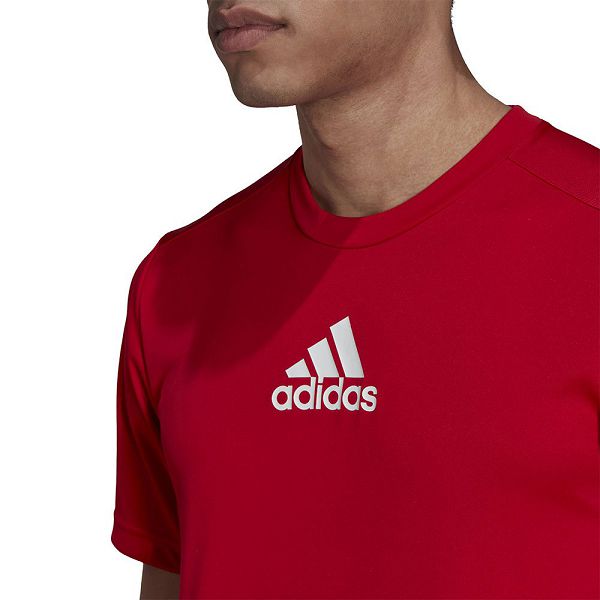 Red Men's Adidas Primeblue Designed To Move Sport 3-Stripes Short Sleeve T Shirts | 9083746-OC