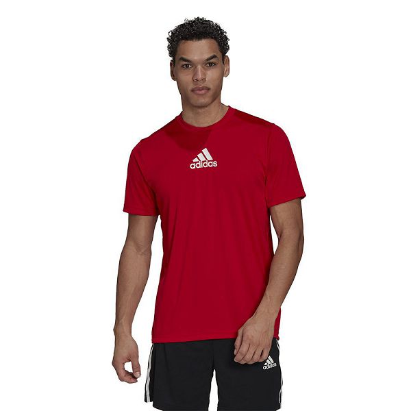 Red Men\'s Adidas Primeblue Designed To Move Sport 3-Stripes Short Sleeve T Shirts | 9083746-OC