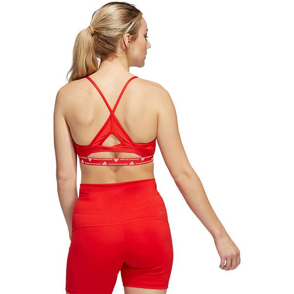 Red Women's Adidas Aero 3 Stripes Sports Bra | 7123958-RZ