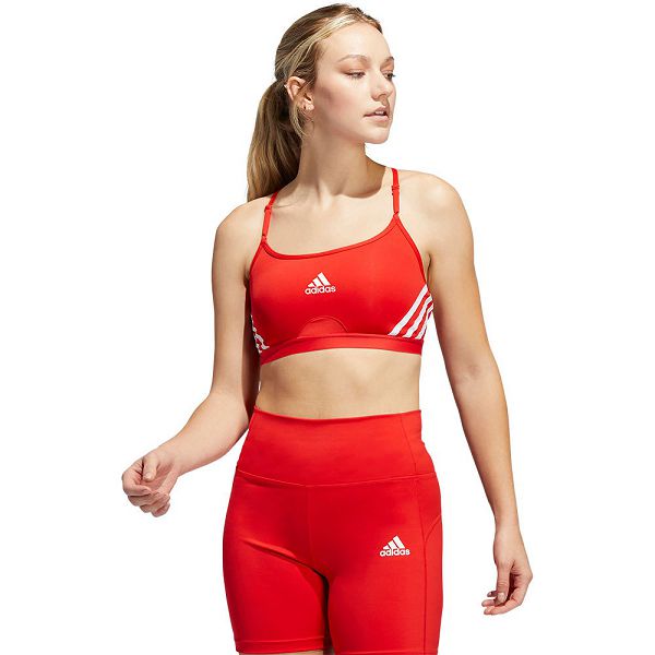 Red Women\'s Adidas Aero 3 Stripes Sports Bra | 7123958-RZ