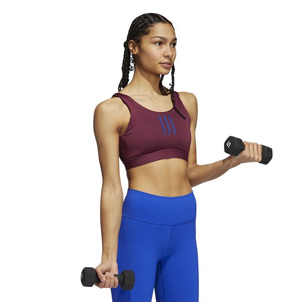 Red Women's Adidas DRST 3 Stripes Sports Bra | 9854270-TE