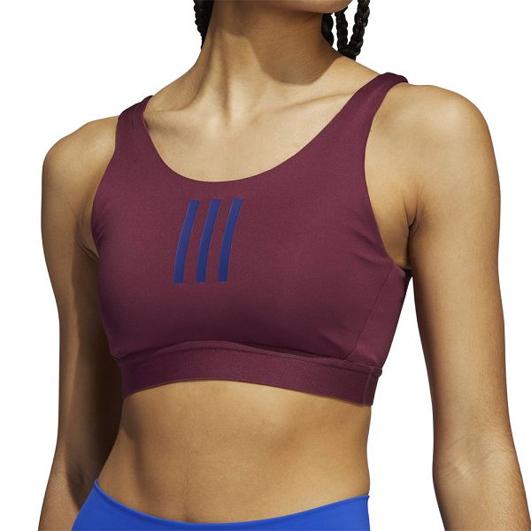 Red Women's Adidas DRST 3 Stripes Sports Bra | 9854270-TE