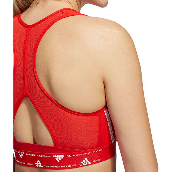 Red Women's Adidas Power MS 3 Stripes Sports Bra | 8319524-QS