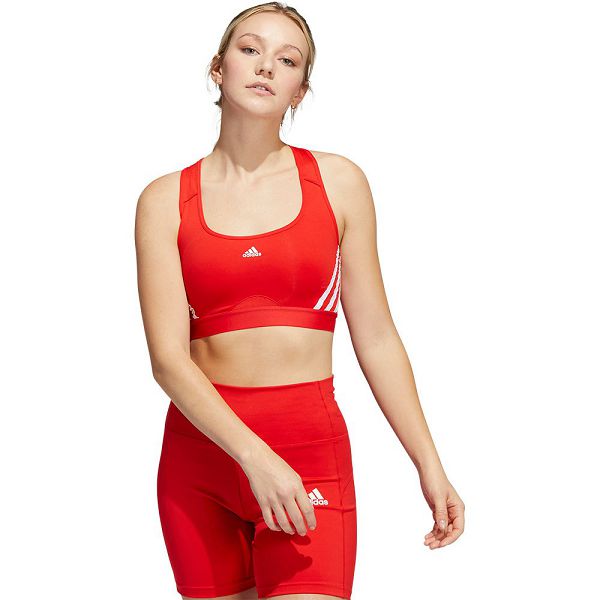 Red Women\'s Adidas Power MS 3 Stripes Sports Bra | 8319524-QS