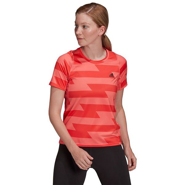 Red Women\'s Adidas Run Fast Aop Short Sleeve T Shirts | 0697245-WY