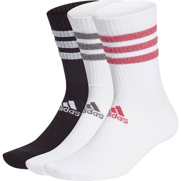 White/Black Men\'s Adidas Glam 3-Stripes Cushioned Crew Sport 3 Pairs Socks | 2968014-NM