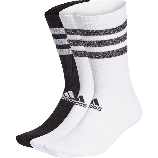 White/Black Men\'s Adidas Glam 3-Stripes Cushioned Crew Sport 3 Pairs Socks | 9568021-MX