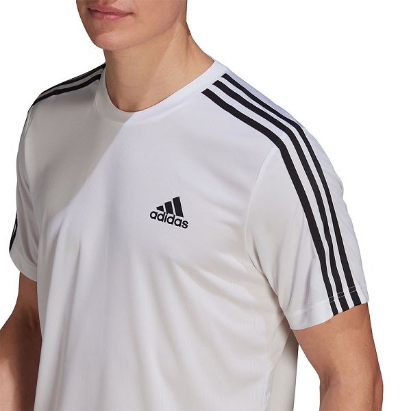 White Men's Adidas Aeroready Designed To Move Sport 3 Stripes Short Sleeve T Shirts | 7618309-OZ