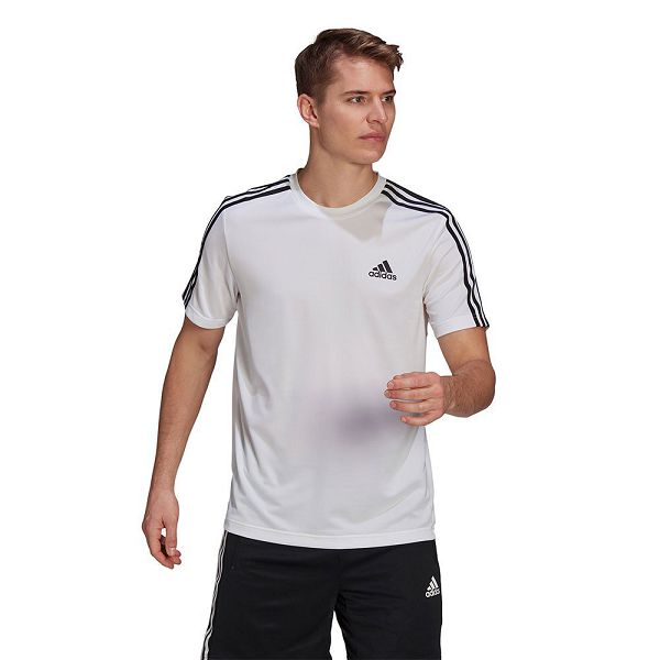 White Men\'s Adidas Aeroready Designed To Move Sport 3 Stripes Short Sleeve T Shirts | 7618309-OZ