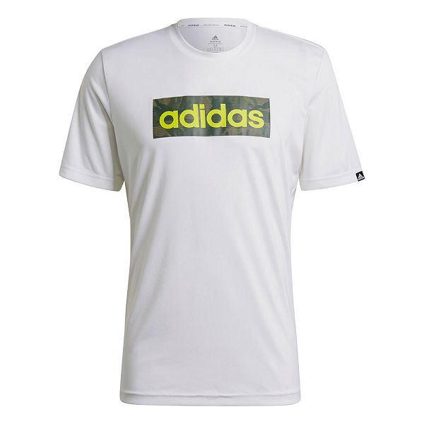 White Men's Adidas Camo Box Logo Graphic Short Sleeve T Shirts | 2956381-WH