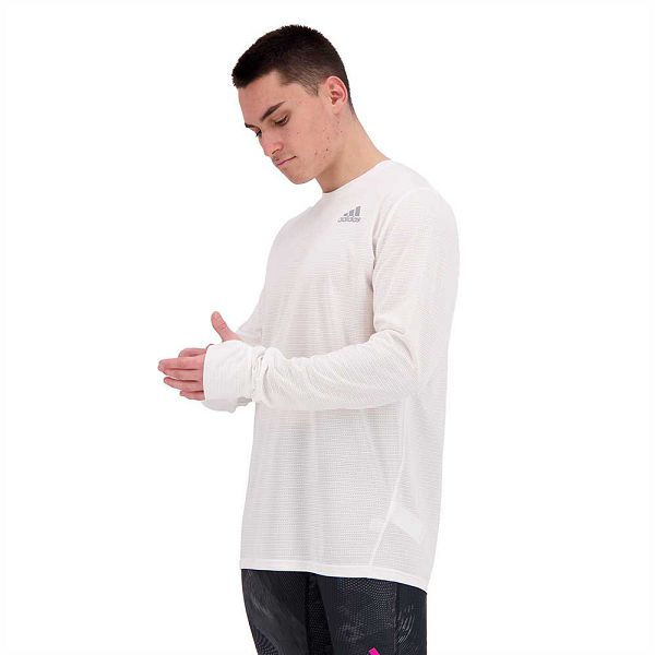 White Men's Adidas Own The Run Long Sleeve T Shirts | 6934127-AG