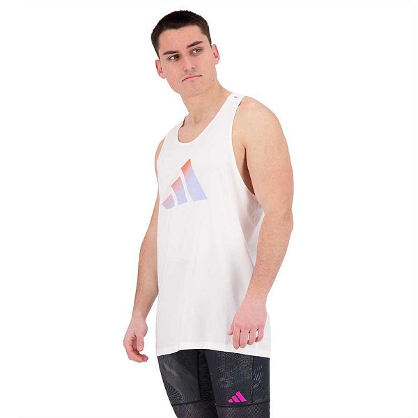 White Men's Adidas Run Icons Sleeveless T Shirts | 1056348-WS