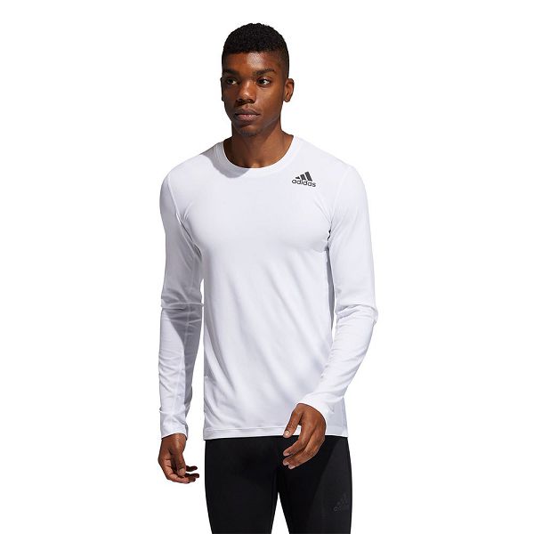 White Men's Adidas TechfiCompression Long Sleeve T Shirts | 0832597-FC