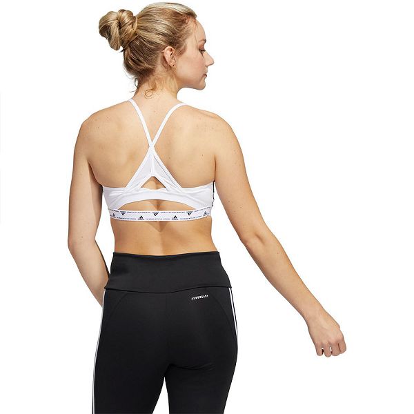 White Women's Adidas Aeroreact Light-Support 3 Stripes Sports Bra | 6237091-QZ