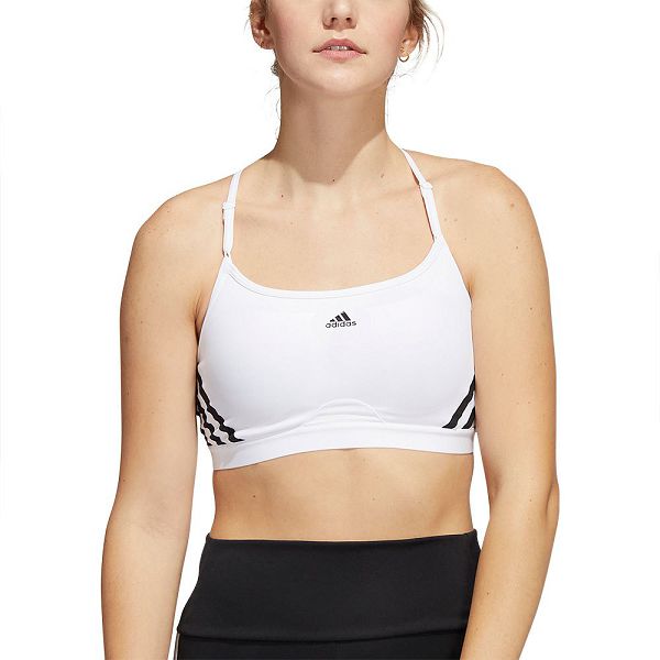 White Women\'s Adidas Aeroreact Light-Support 3 Stripes Sports Bra | 6237091-QZ