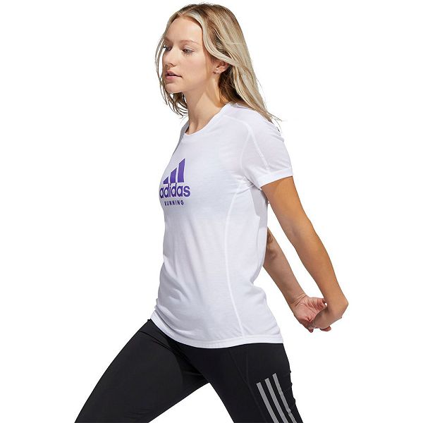 White Women\'s Adidas Logo Graphic Short Sleeve T Shirts | 0265934-NU