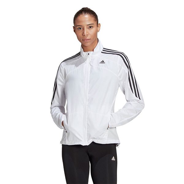 White Women\'s Adidas Marathon 3-Stripes Jackets | 2804795-BG