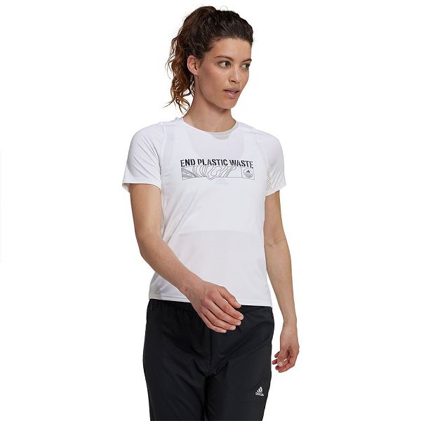 White Women\'s Adidas Parley Run Fast Short Sleeve T Shirts | 7301426-RG