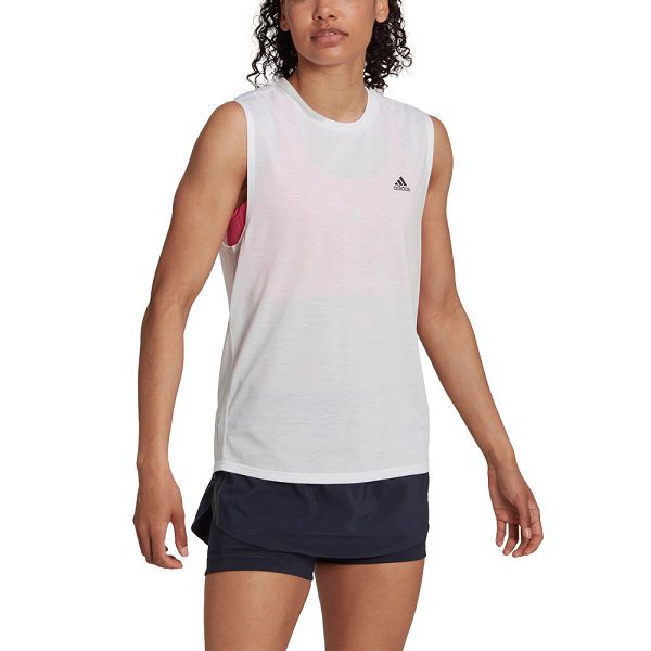 White Women\'s Adidas Run Icons Muscle Sleeveless T Shirts | 6943502-XJ