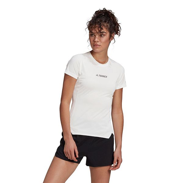 White Women\'s Adidas Terrex Parley Agravic Trail All-Around Short Sleeve T Shirts | 2506498-BX