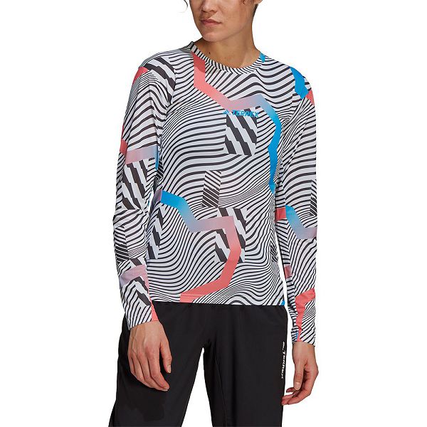 White Women\'s Adidas Trail Gfx Long Sleeve T Shirts | 6301749-BI