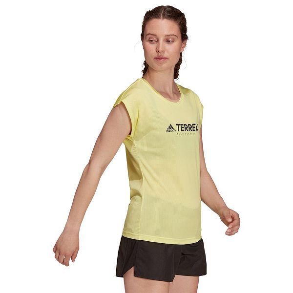 Yellow Women's Adidas Trail Logo Short Sleeve T Shirts | 6583947-WY